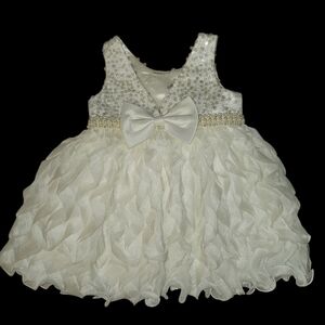 Charming Ivory Ruffled Kids Dress with Bow